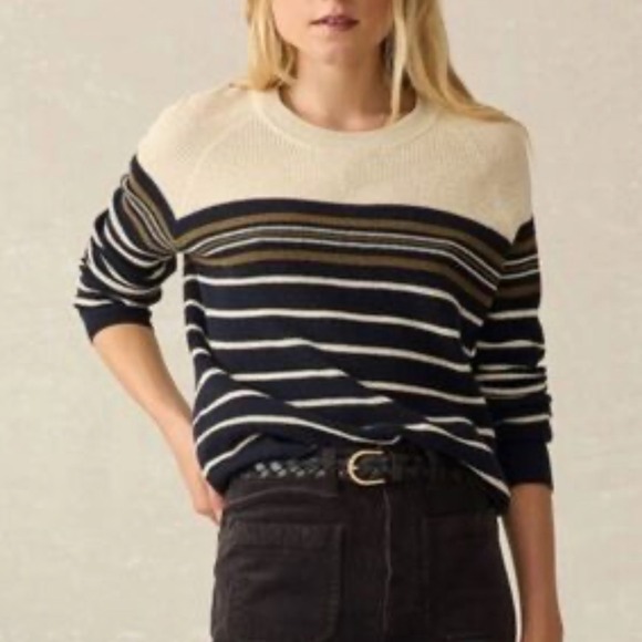 Faherty XXL Womens Crew Neck Striped Pullover Sweater Organic Cotton Cashmere - Picture 2 of 10